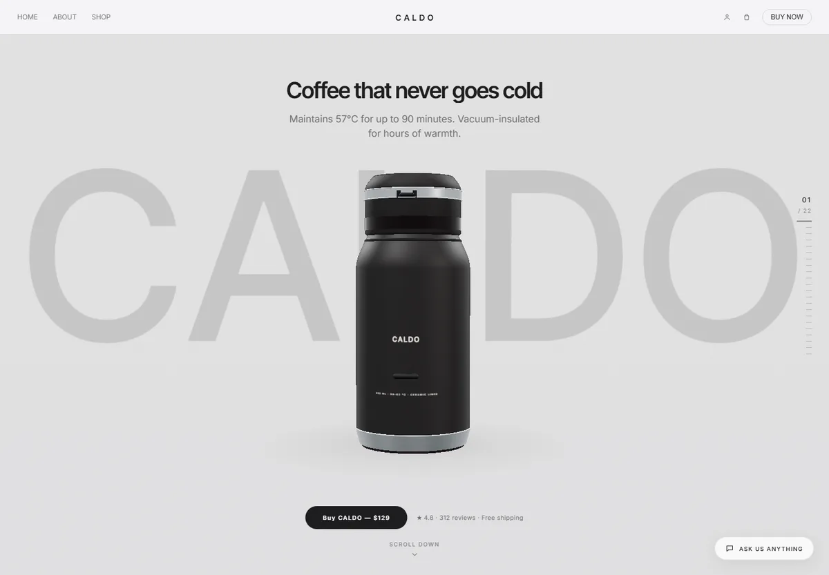 CALDO — Coffee That Never Goes Cold — hero screenshot